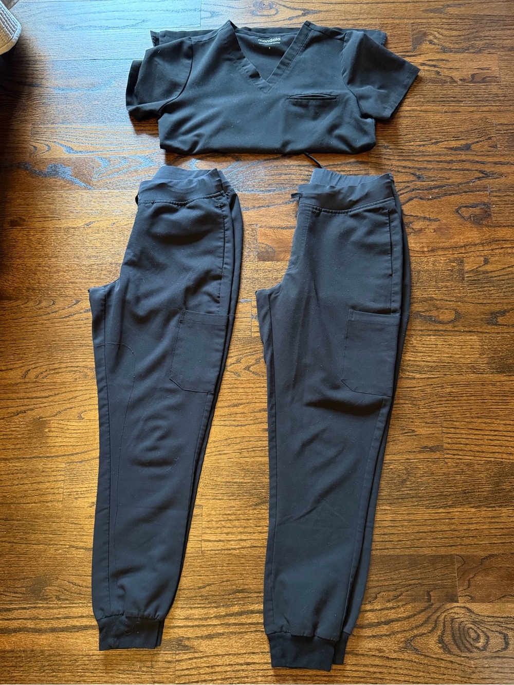 Mandala Black Medical Scrub Set - one pocket Top & 2 pairs of Jogger Pants